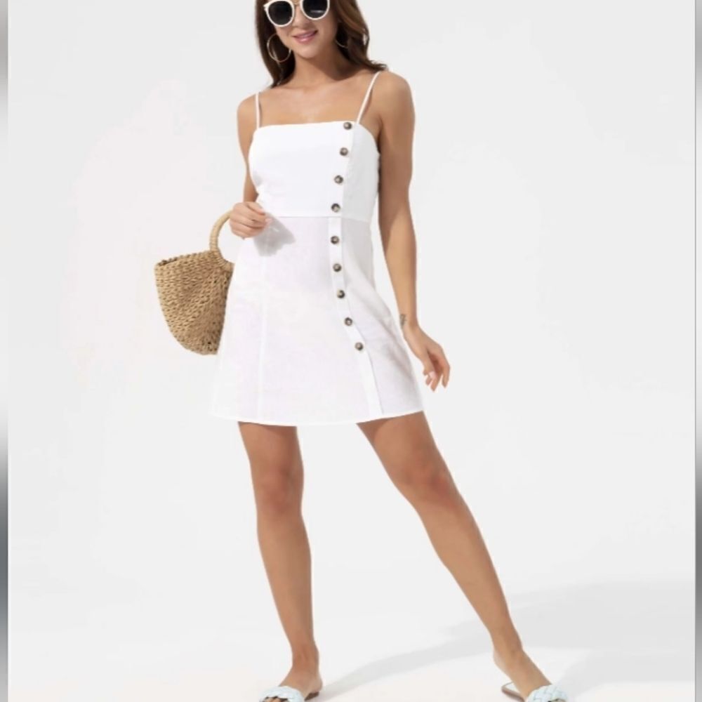Copper Key white linen blend sleeveless button front detail mini dress XL